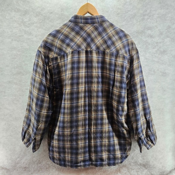 Levi's Mens Flannel Shacket Plaid‎ Quilted Lined Button Up Medium Blue Tan - Picture 6 of 9